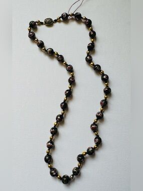Vintage Cloisonné Black Beaded Necklace